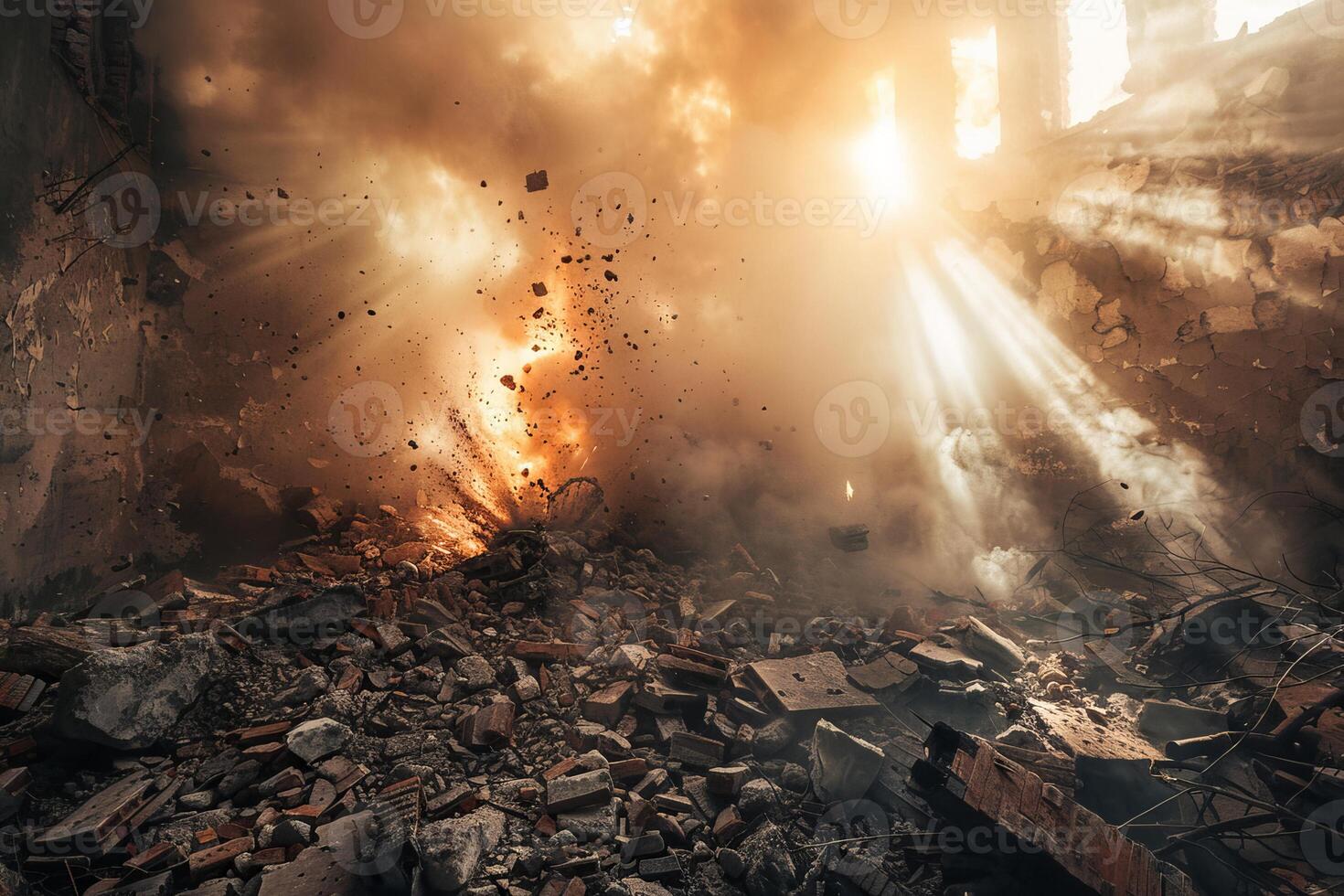 Explosive demolition in abandoned building photo