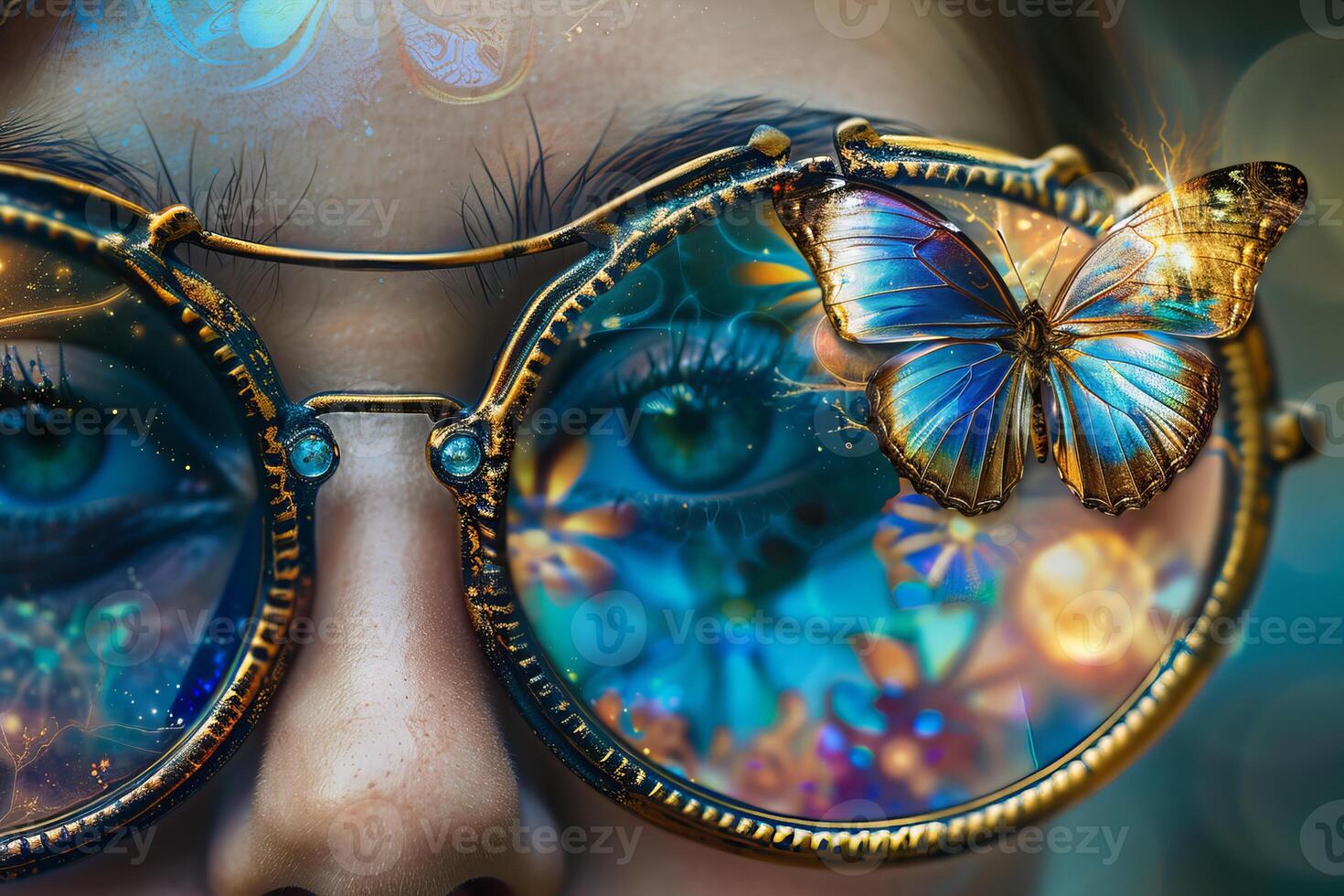 Vision of beauty, woman with butterfly glasses photo