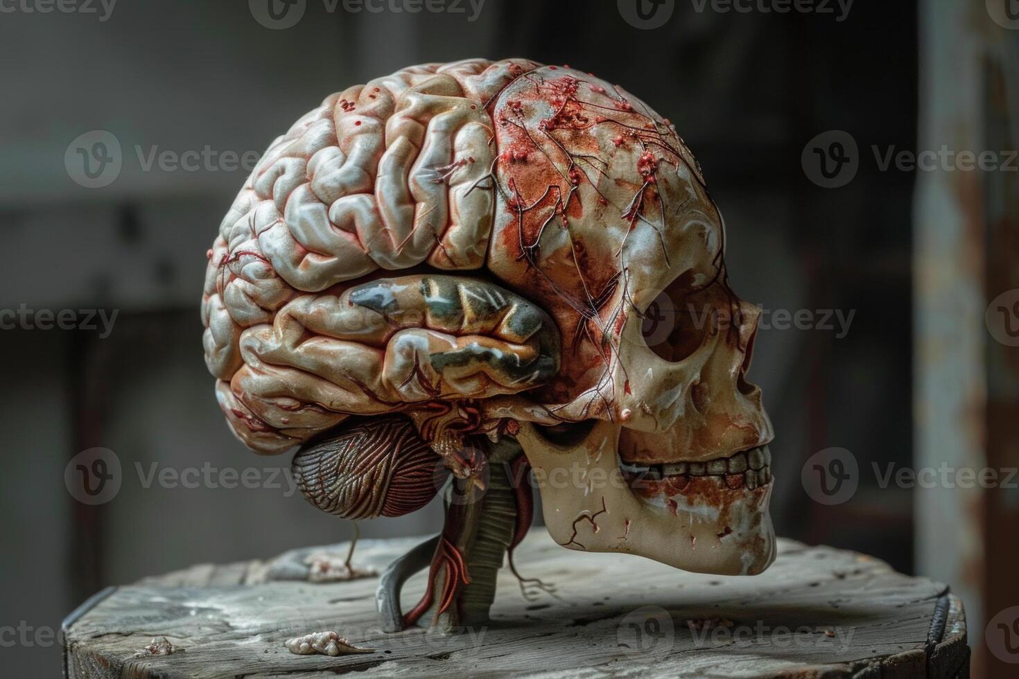 Anatomical model of human brain showing skull photo