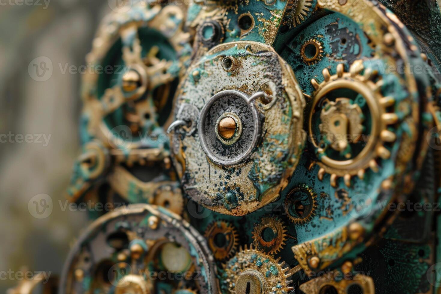 Complex clockwork mechanism showing cogs and gears photo