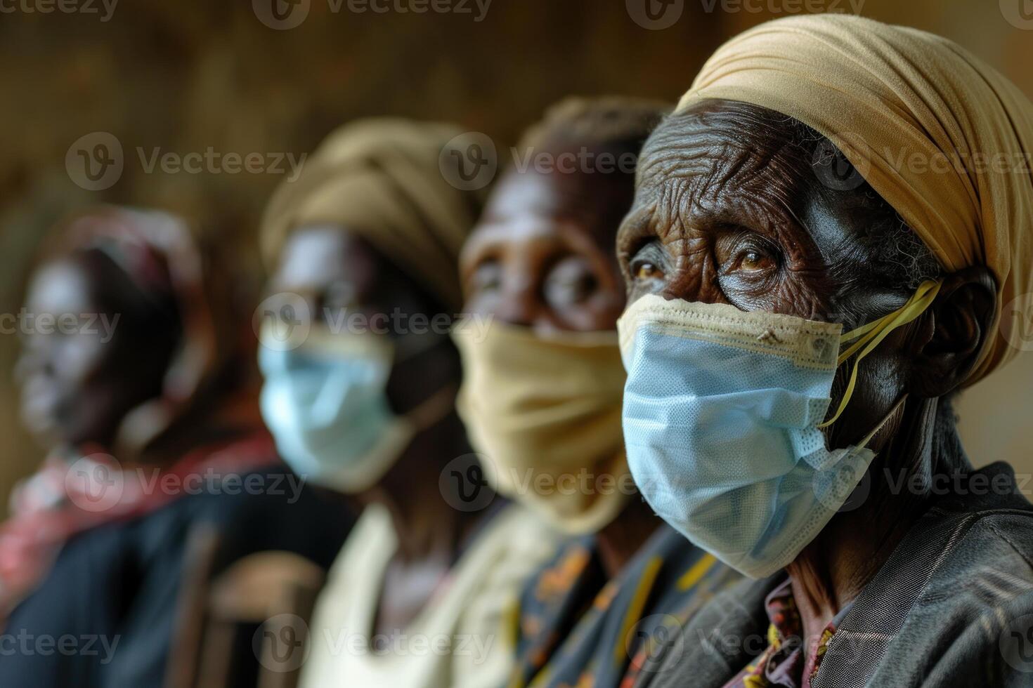 Group of african women wearing protective face masks photo
