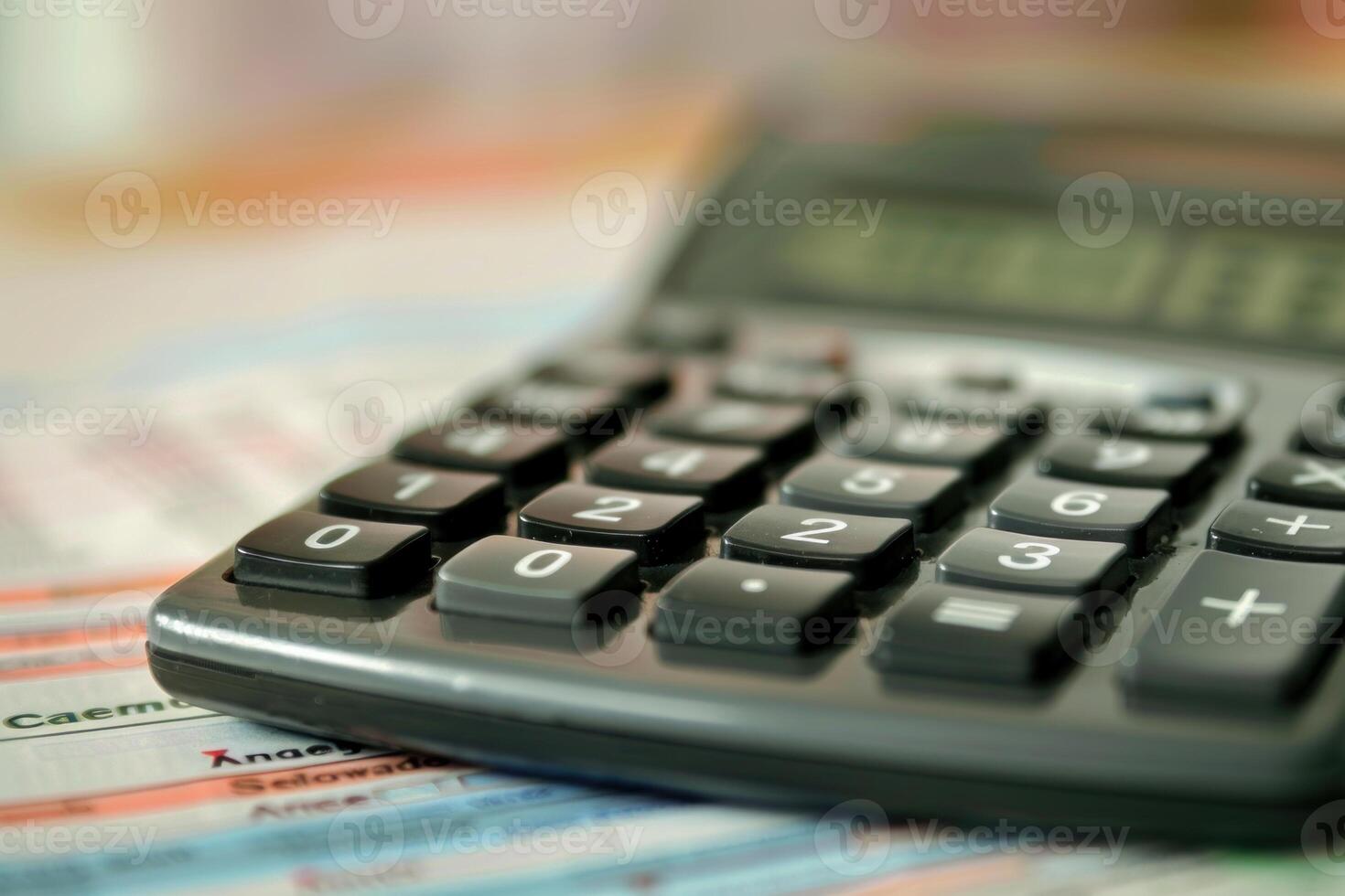 Close up of a calculator on top of financial documents photo