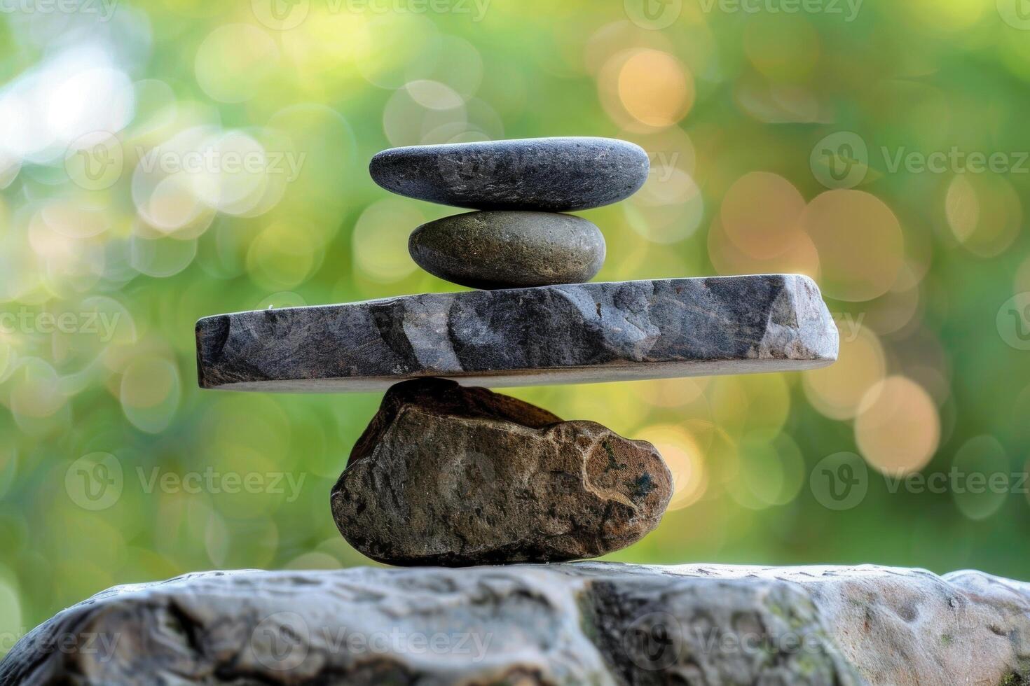 Balancing stones displaying harmony and tranquility in nature photo