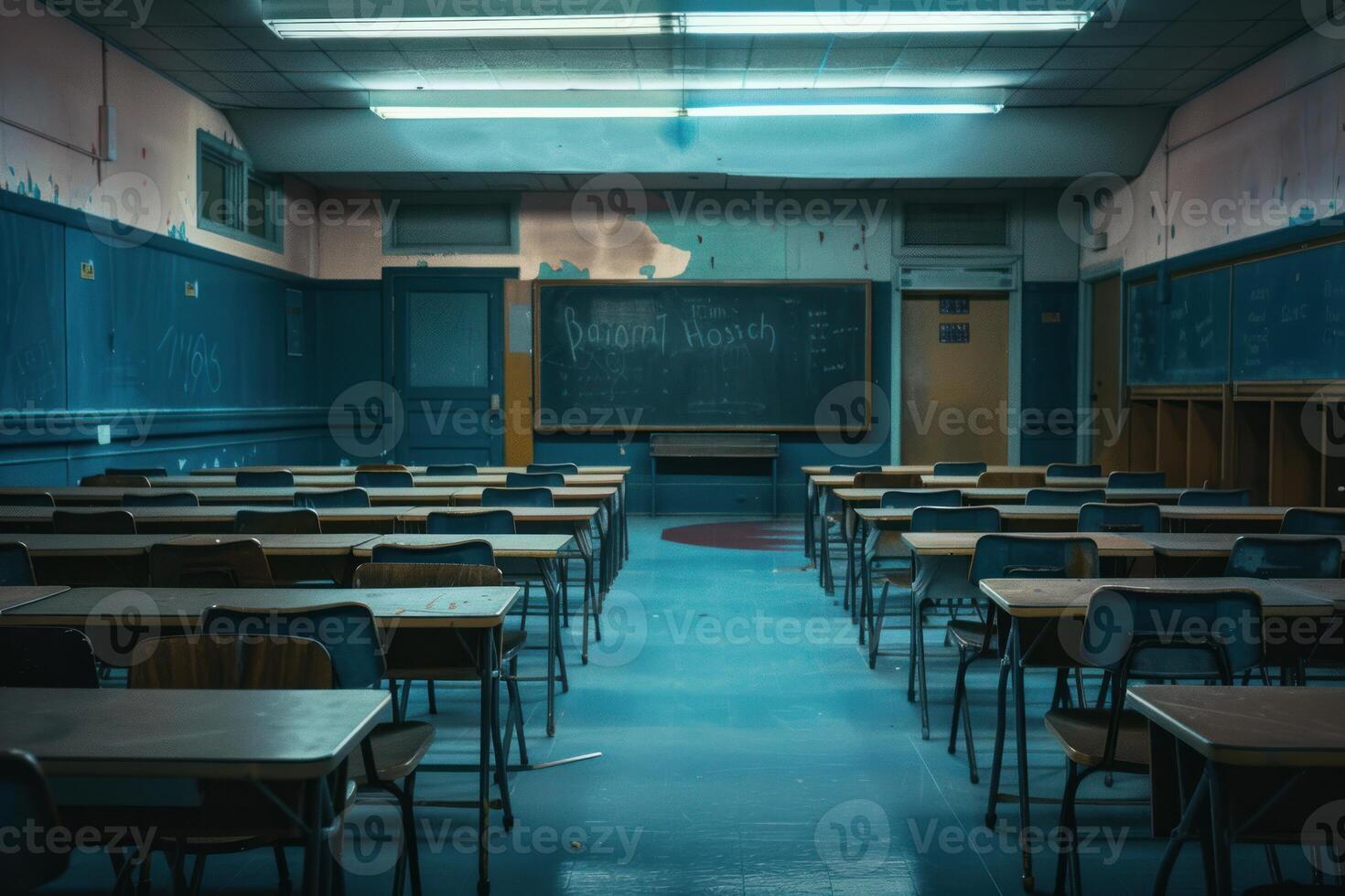Abandoned classroom in twilight hues photo