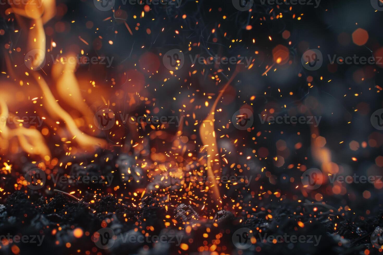 Intense fire sparks on a dark background photo