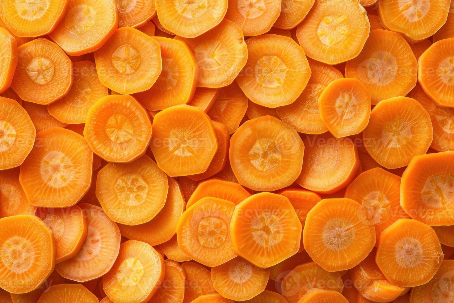 Freshly cut carrot slices forming a colorful and healthy background photo