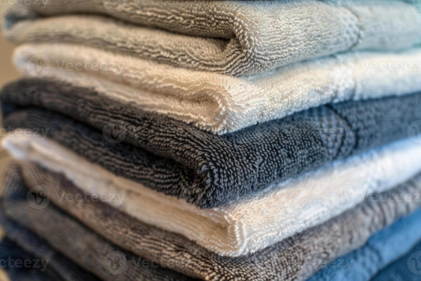 Stack of folded soft cotton towels creating relaxing background photo