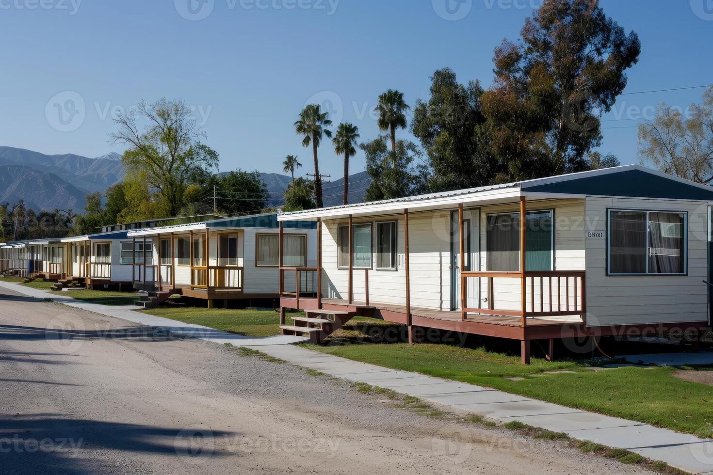 Row of identical mobile homes providing affordable housing photo