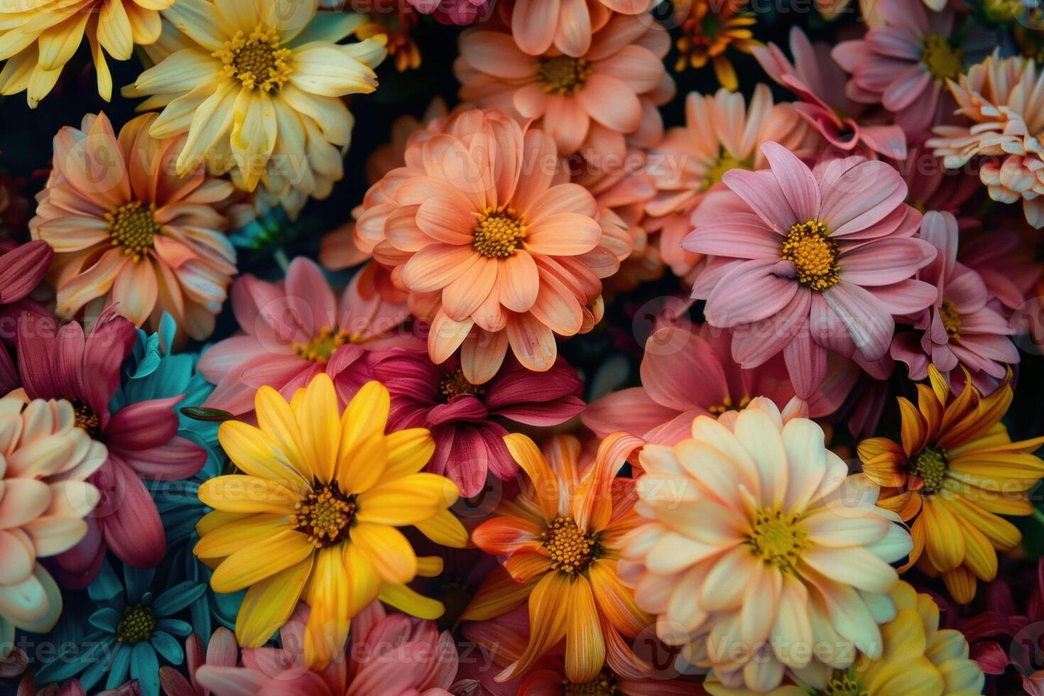 Colorful chrysanthemums blooming forming floral background photo