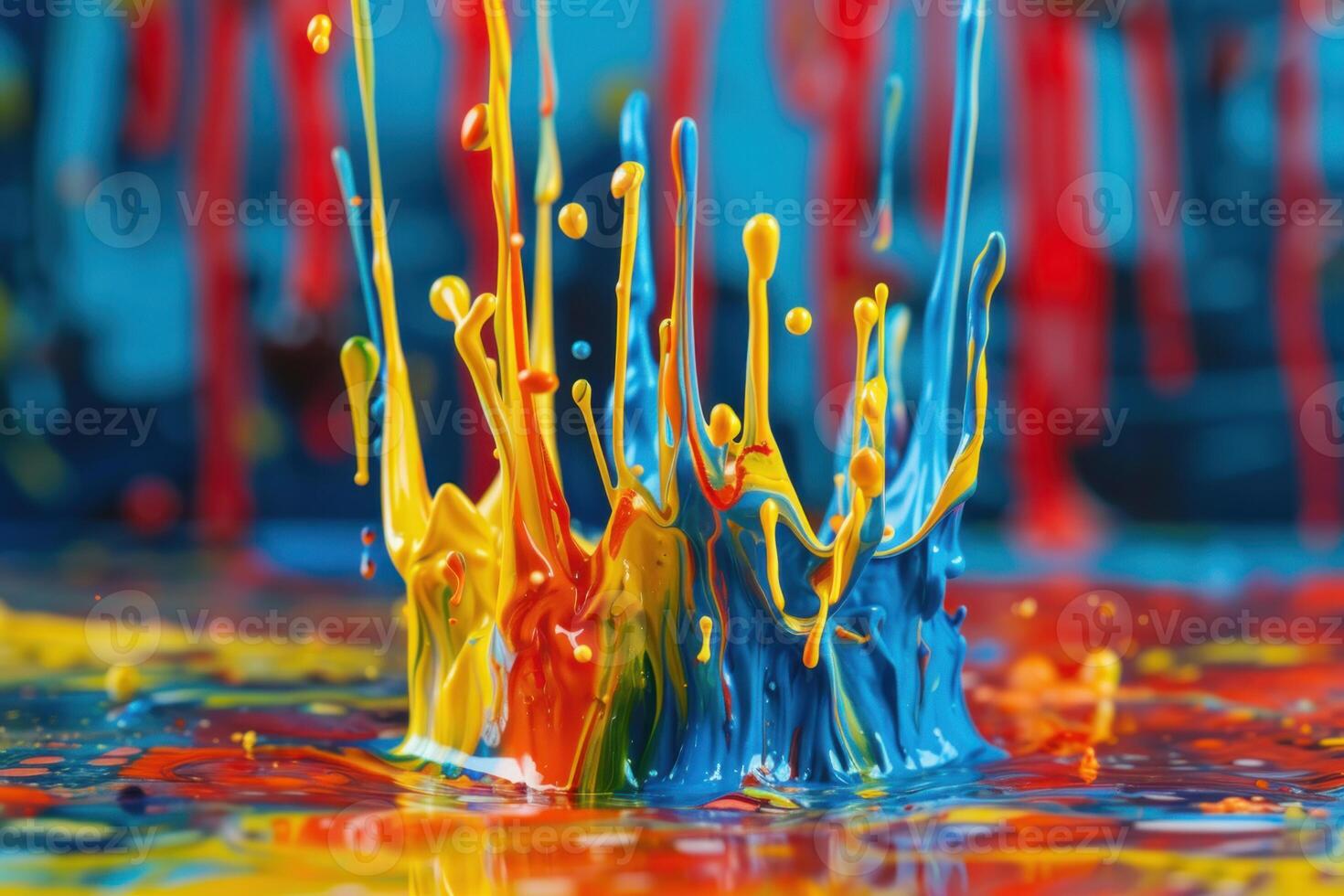 Colorful paint splashing and mixing making an abstract crown shape photo