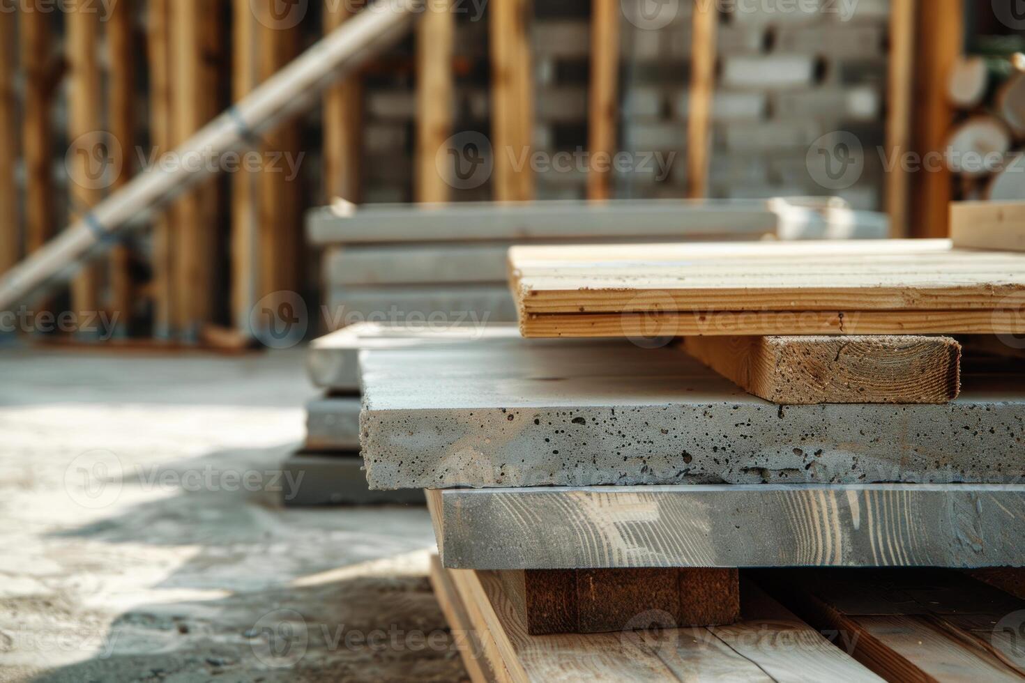 Building materials laying in a pile at construction site photo