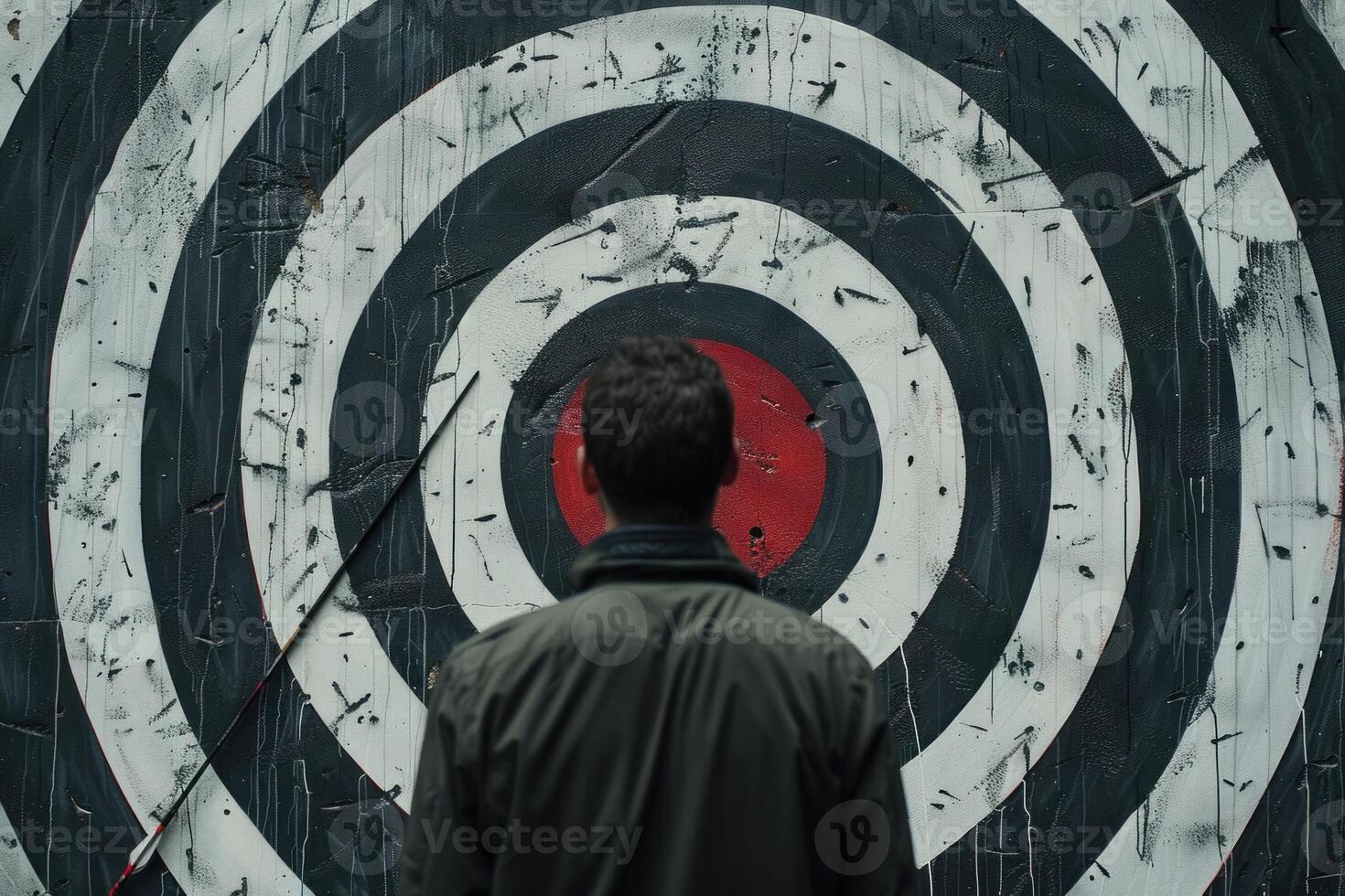 Man standing in front of target thinking about goal setting photo