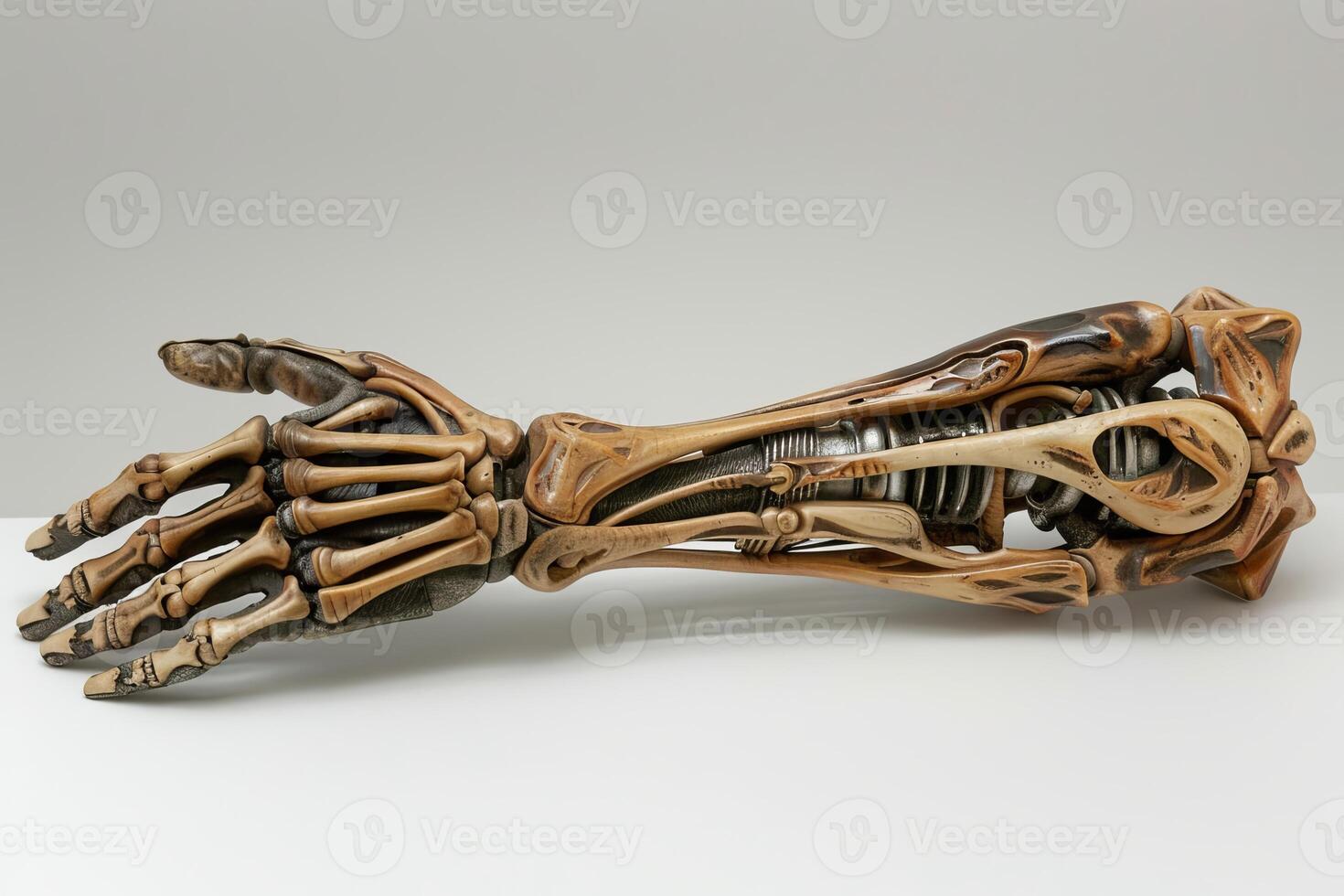 Terminator cyborg endoskeleton arm resting on white surface photo