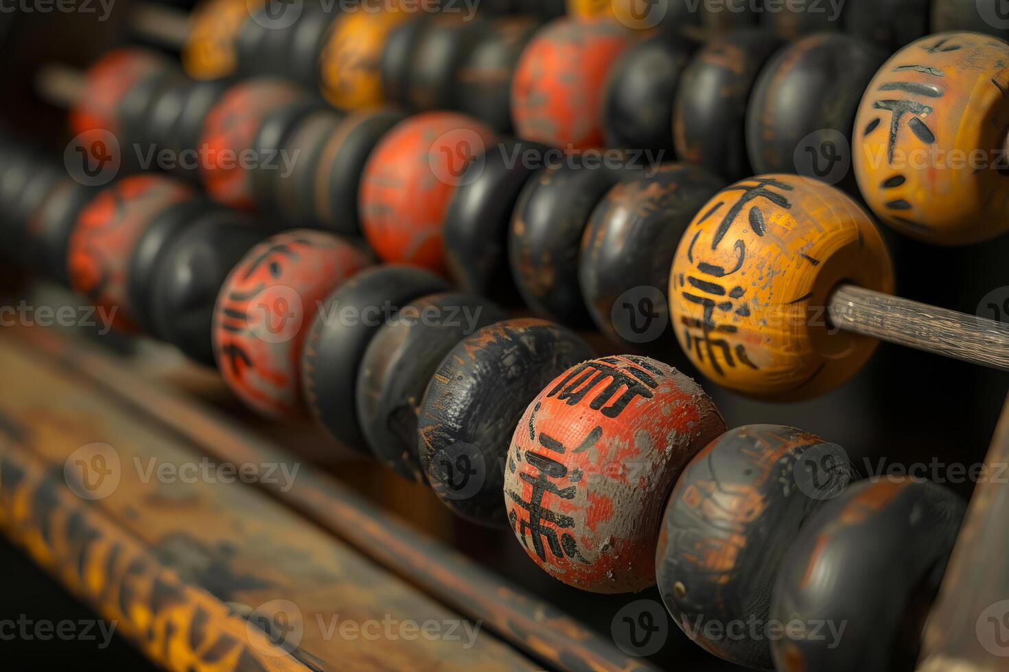 Old wooden abacus showing ancient calculation method photo