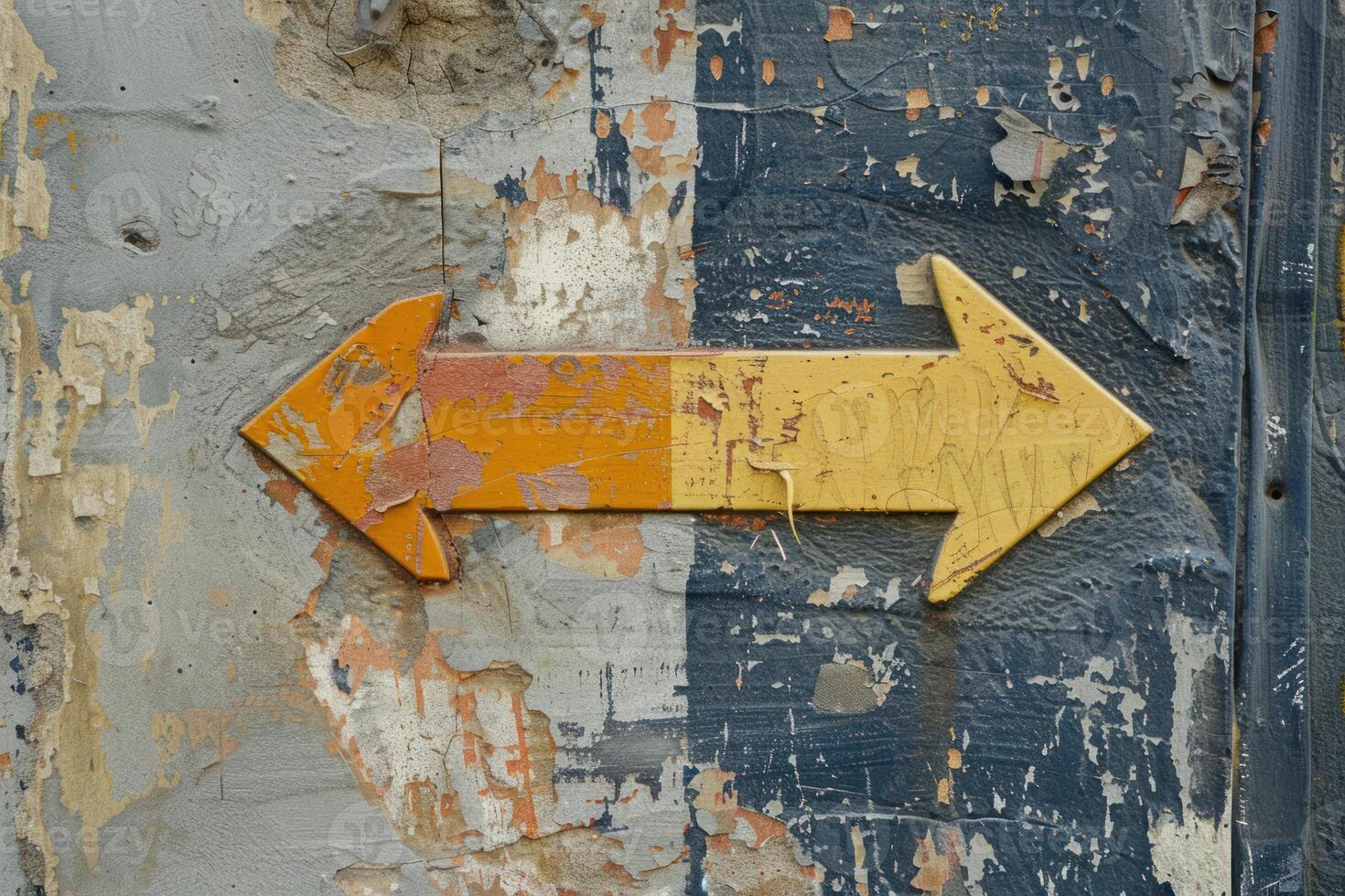 Double yellow arrow sign pointing right on grunge wall background photo