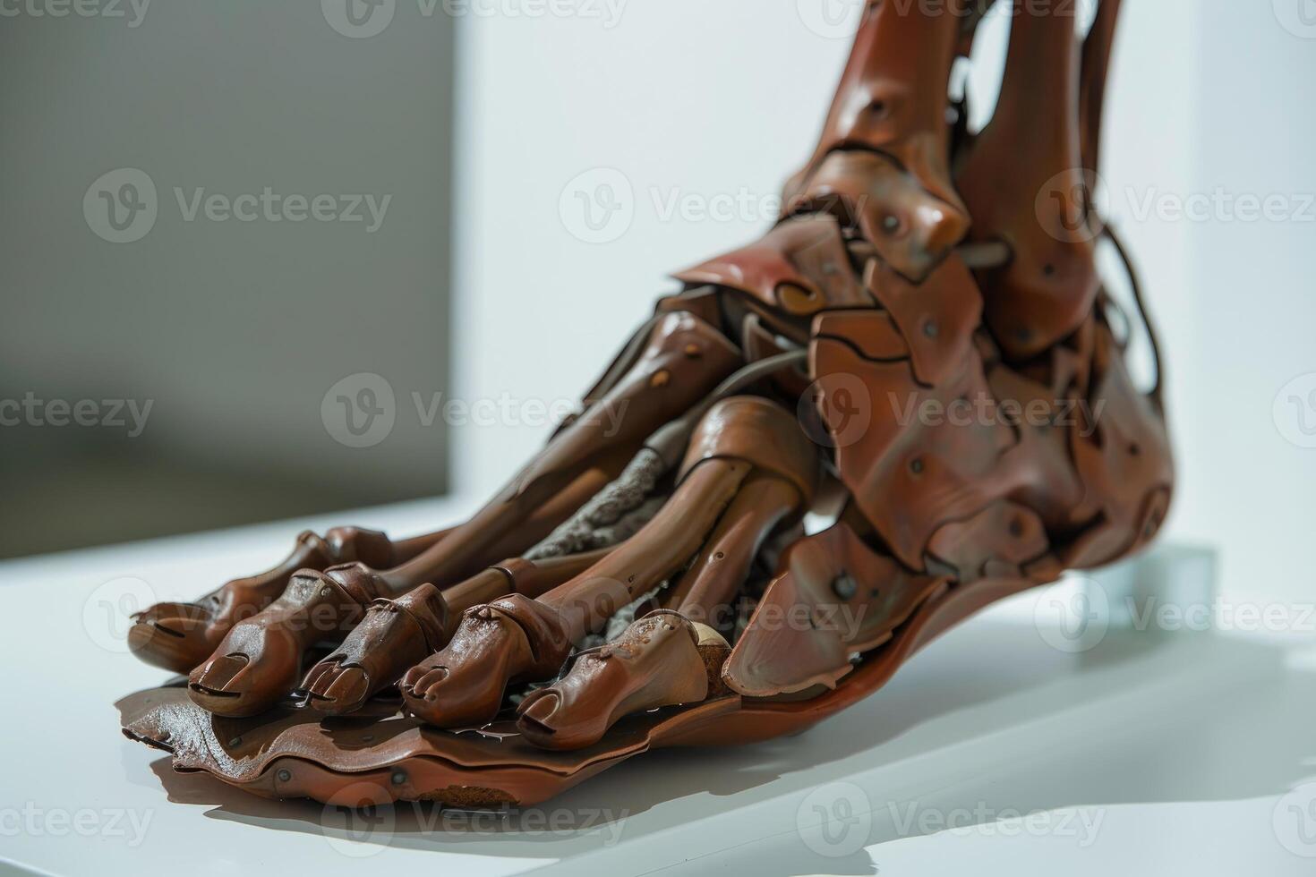 Anatomical model of a human foot showing bones, ligaments and muscles photo