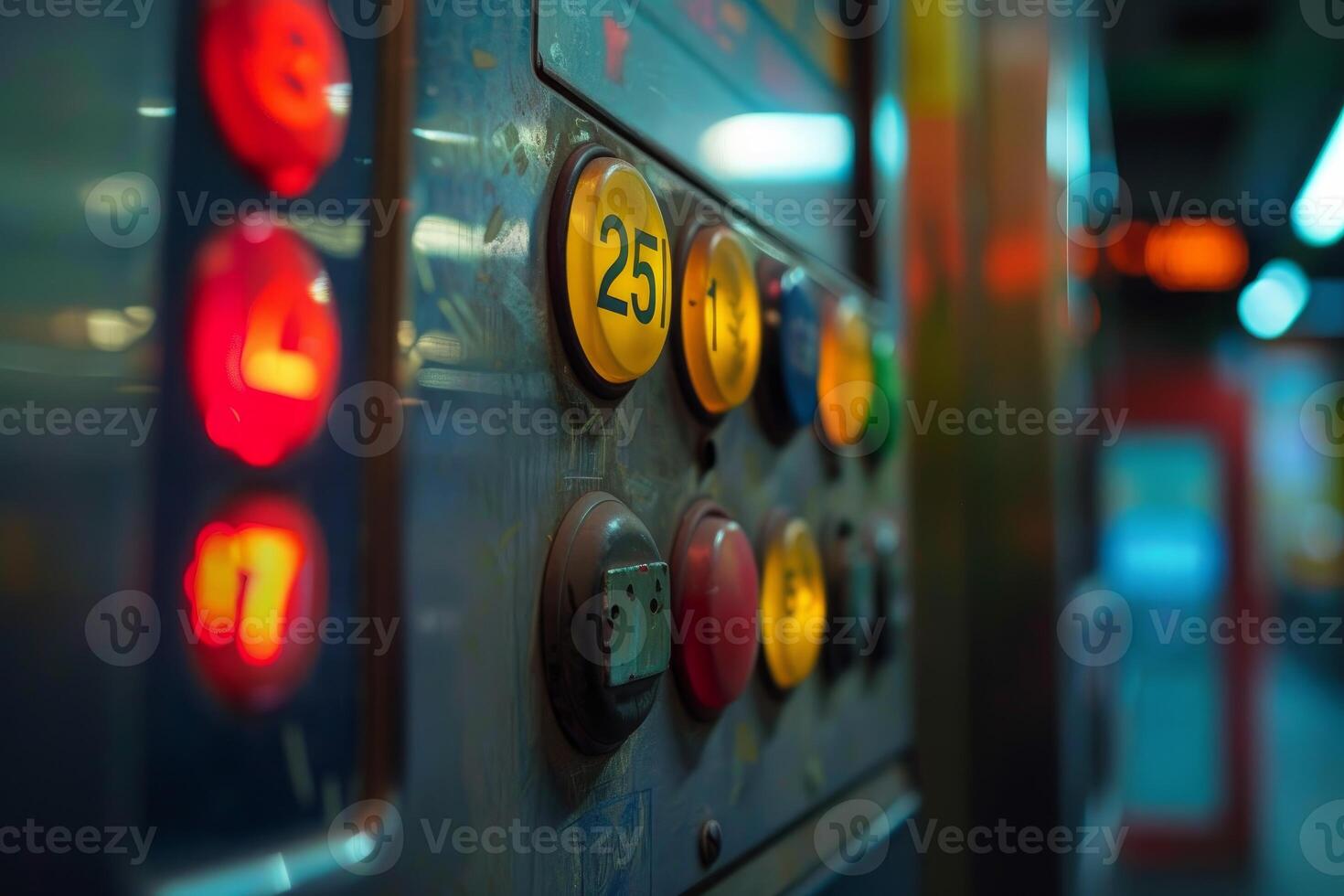 Control panel showing numbers with illuminated red button on left side photo