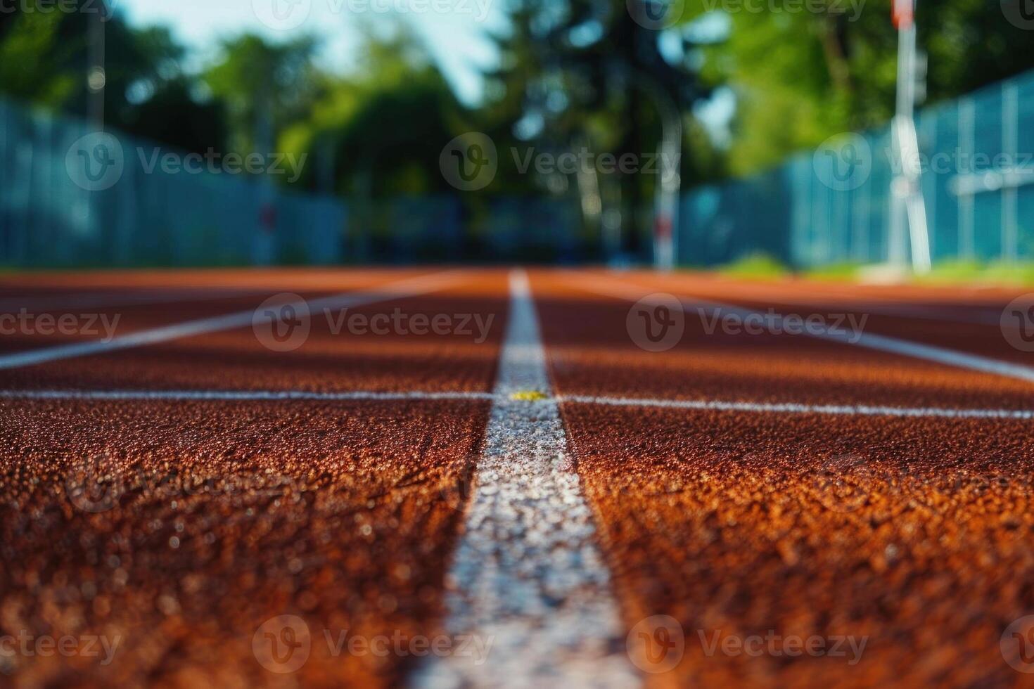 White line on running track leading to finish line photo