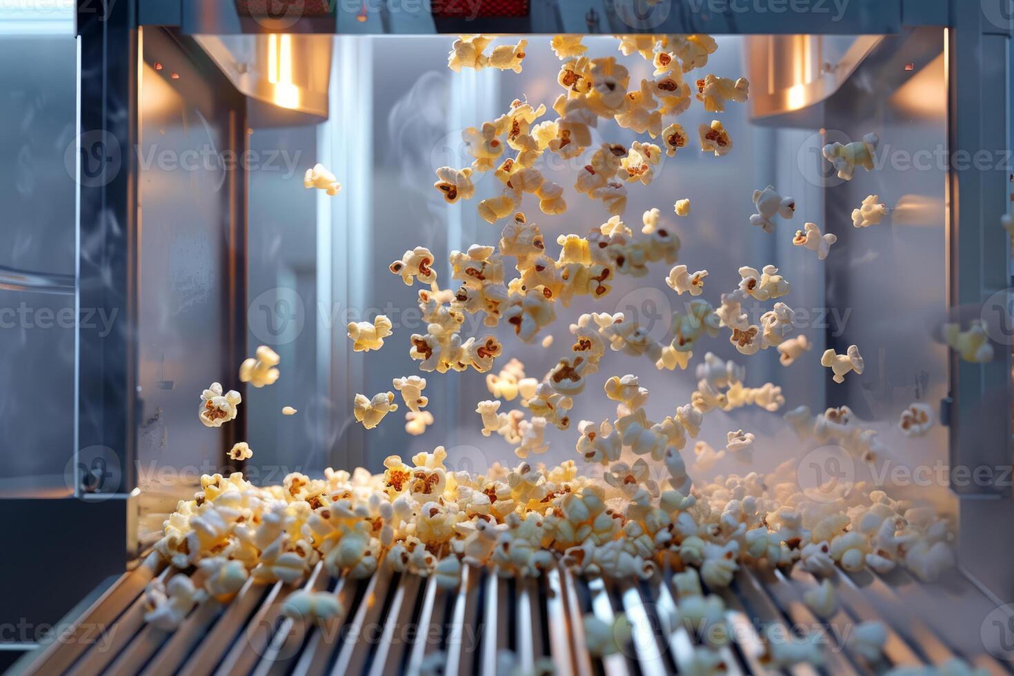Popcorn machine exploding with freshly made popcorn photo