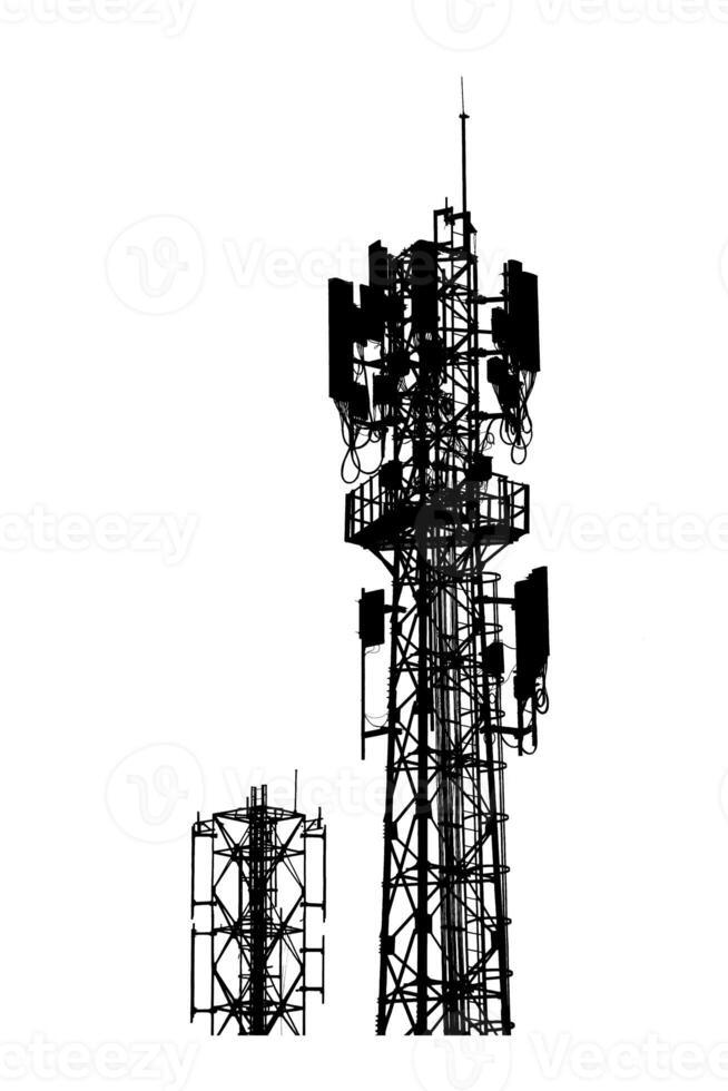 Silhouette of Communication Towers Against White Background Highlighting Modern Telecommunication Infrastructure photo
