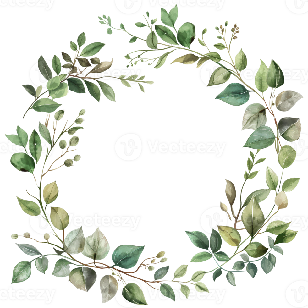 floral branch and minimalist flowers in wreath borders and frame in watercolour style isolated on transparent background. png