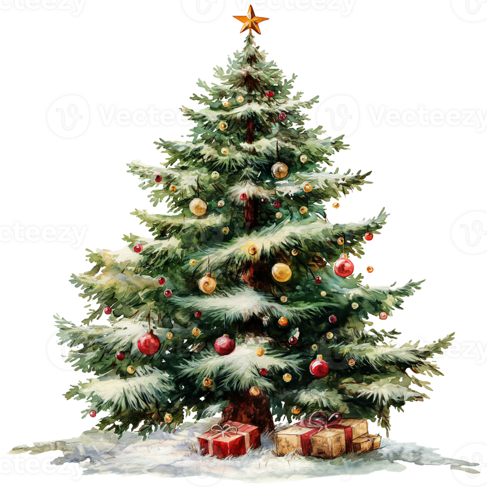 Christmas tree in watercolour style isolated on transparent background. png