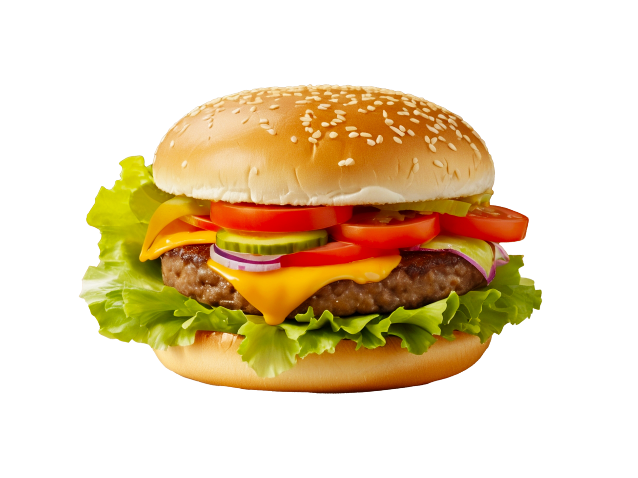 A burger with bacon cheese and bacon isolated on transparent background png