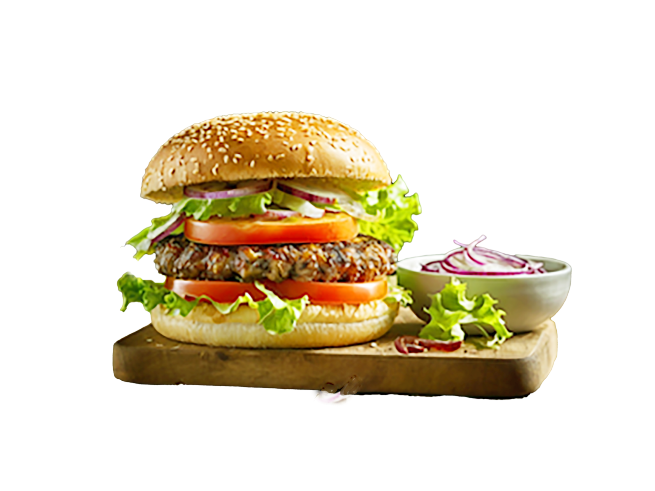 Delicious burger and bacon isolated on transparent background png