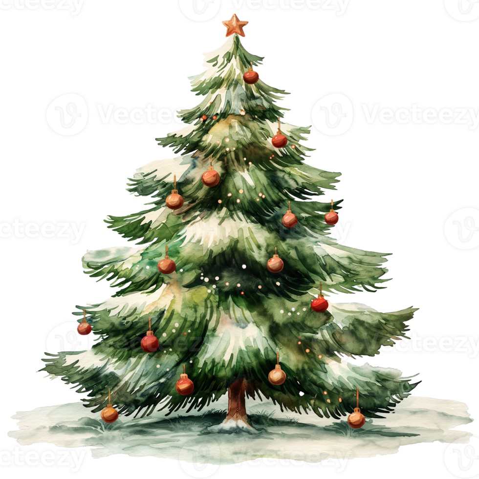Christmas tree in watercolour style isolated on transparent background. png