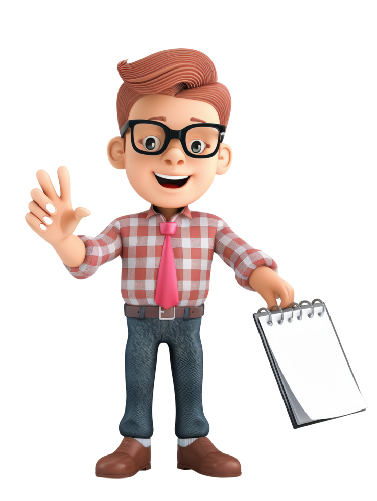 3d cartoon man holding a clipboard and a notepad png