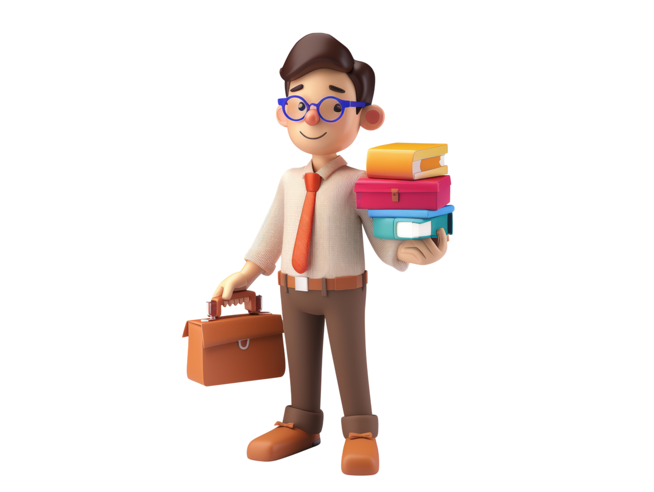3d cartoon man holding a stack of books png