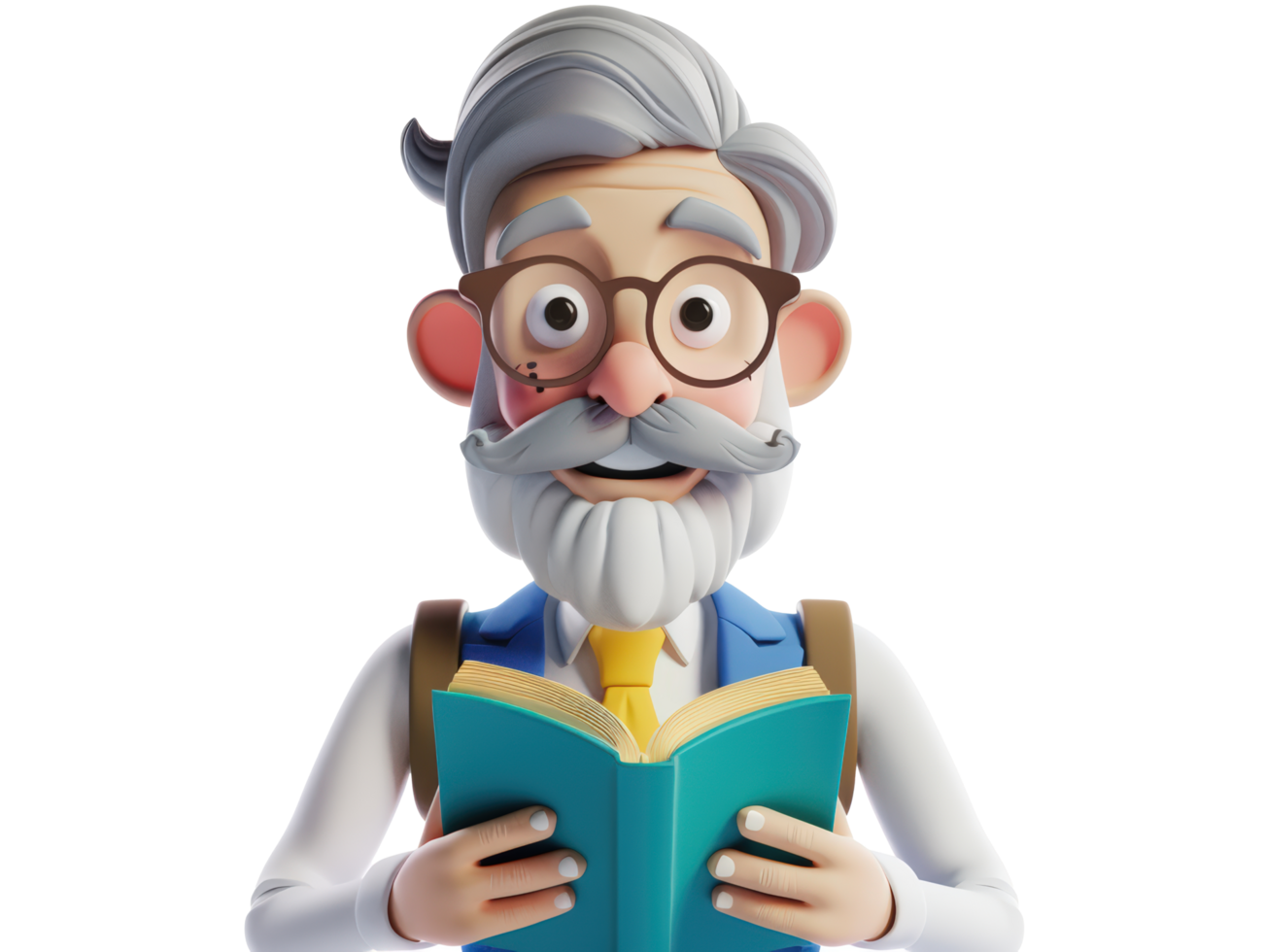 An old man with glasses and a beard is reading a book png