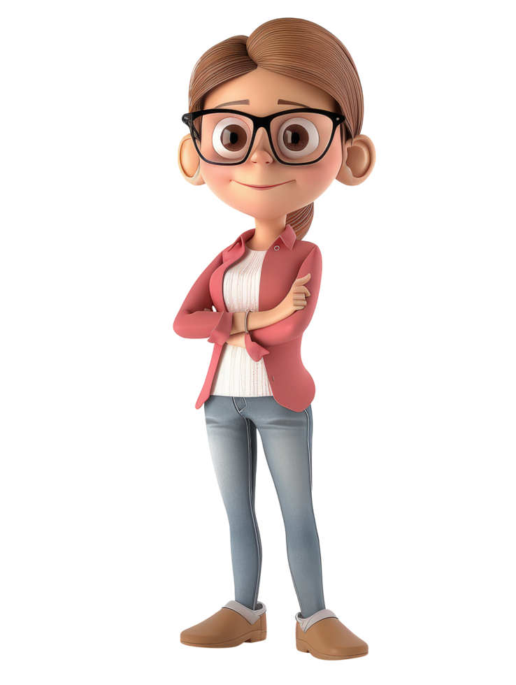 A cartoon woman with glasses standing with her arms crossed png