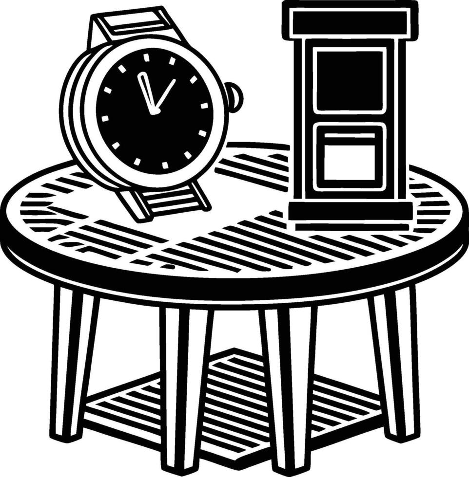 Table with clock and table lamp vector