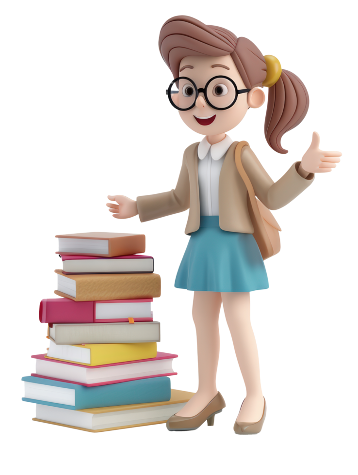 A cartoon girl with glasses and a book png