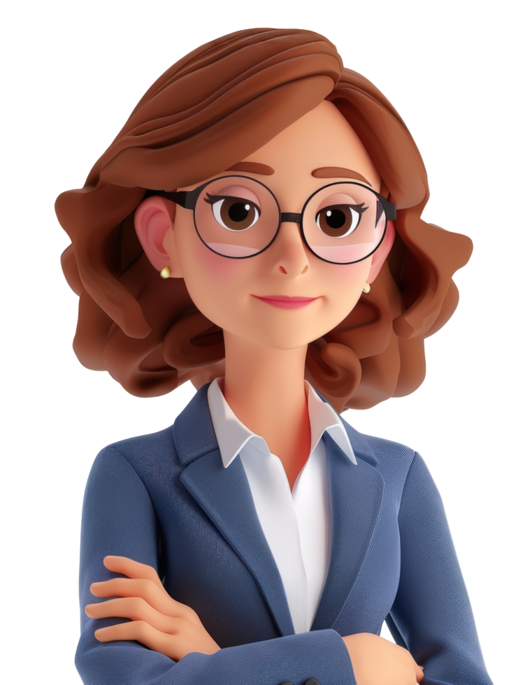 3d female businesswoman with glasses and a suit png