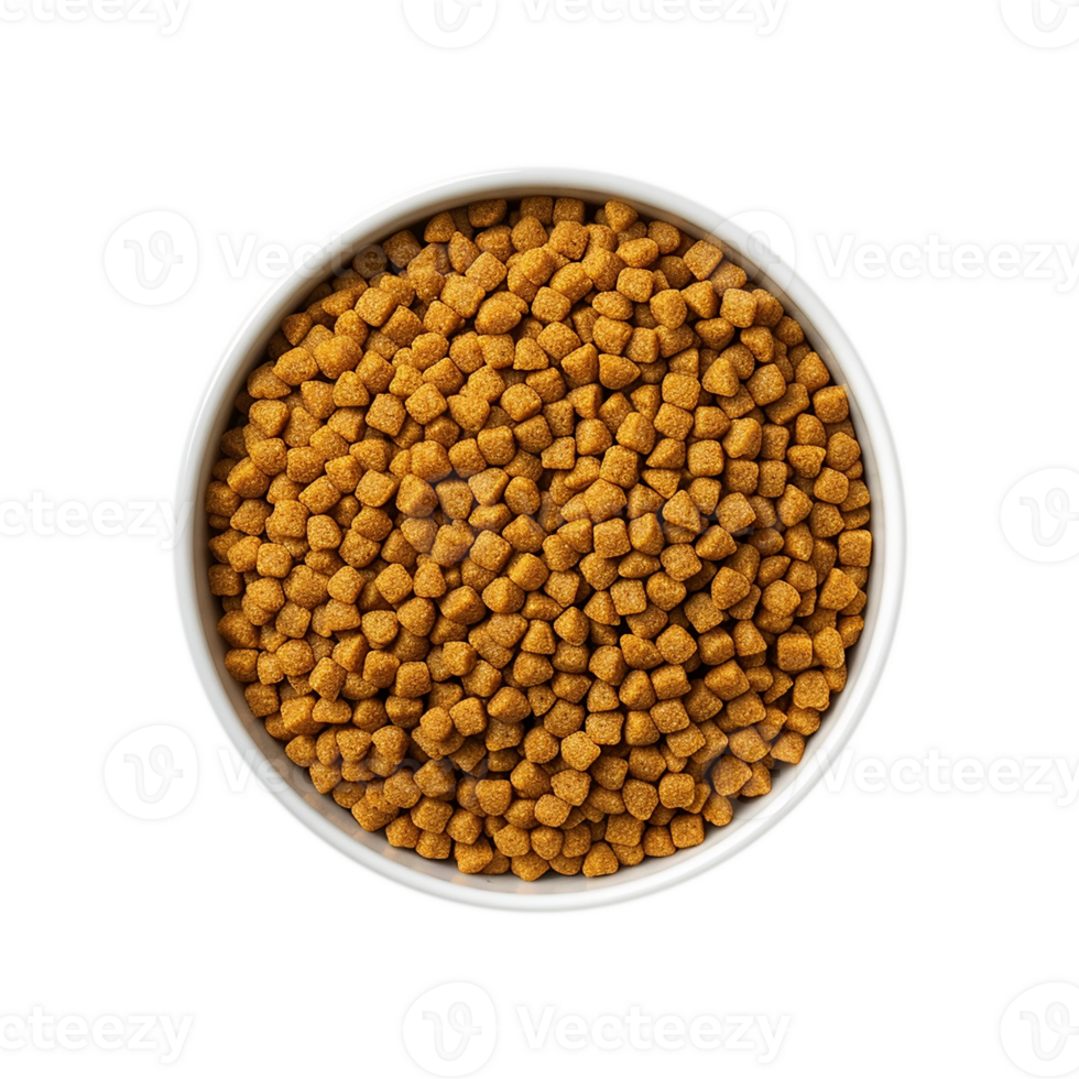 Tasty mixed pet food in a white bowl on a transparent background png