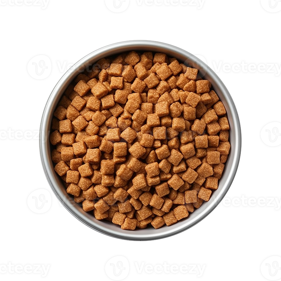 Up view dry pet food in a bowl on a transparent background png
