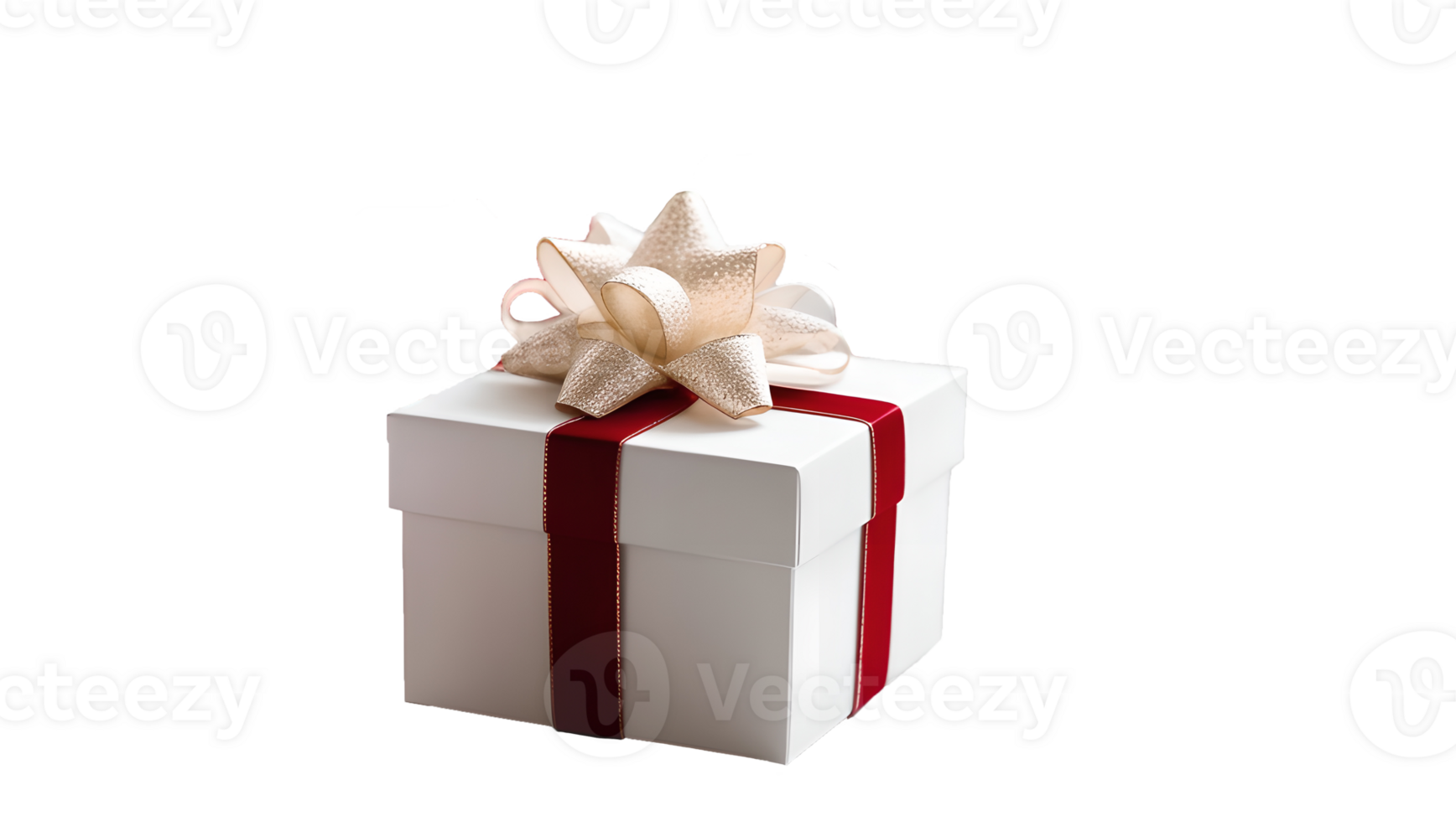 Isolated elegant white present with a red ribbon and soft bow, for Christmas or wedding designs. For transportable use in e-commerce or ads. png