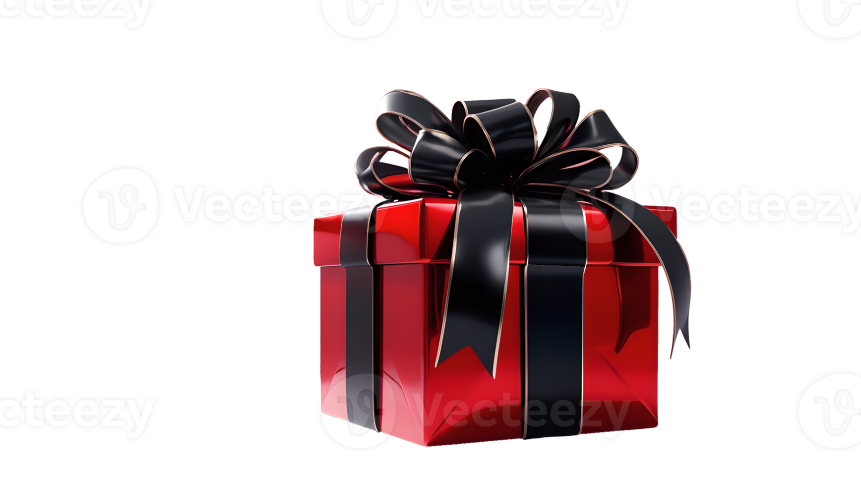 Isolated shiny red gift box with a black bow on a white background, easily transportable for holiday promotions or elegant packaging designs. png