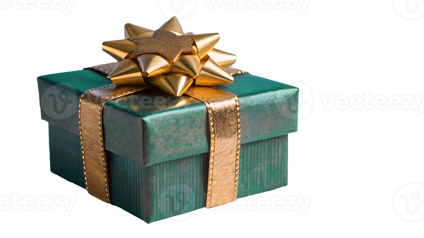 Dark green gift box, glittering golden bow, isolated on a transparent background. For luxury branding, holiday promotions, product packaging designs png