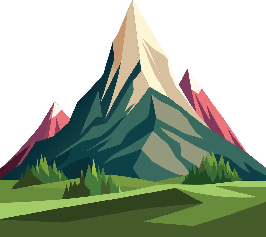 Mountain landscape with trees and grass vector