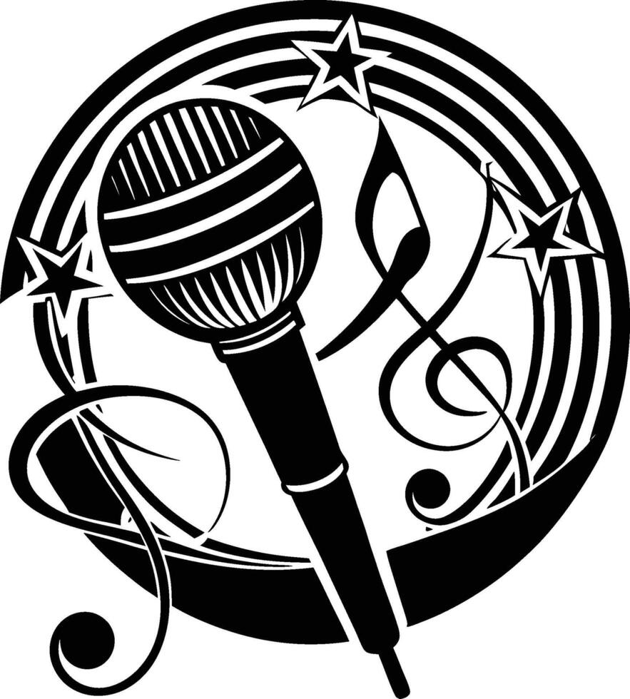 A microphone and musical notes in a circle vector
