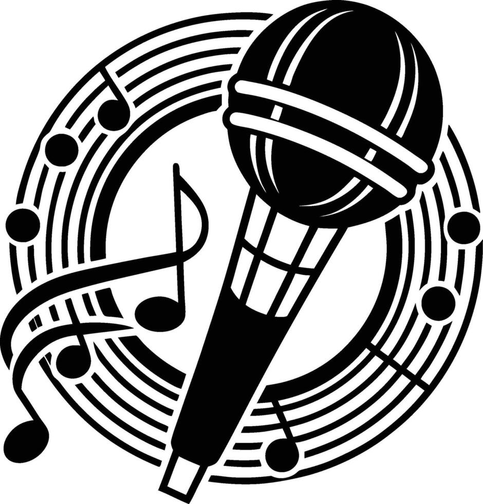 A microphone and musical notes with a microphone vector