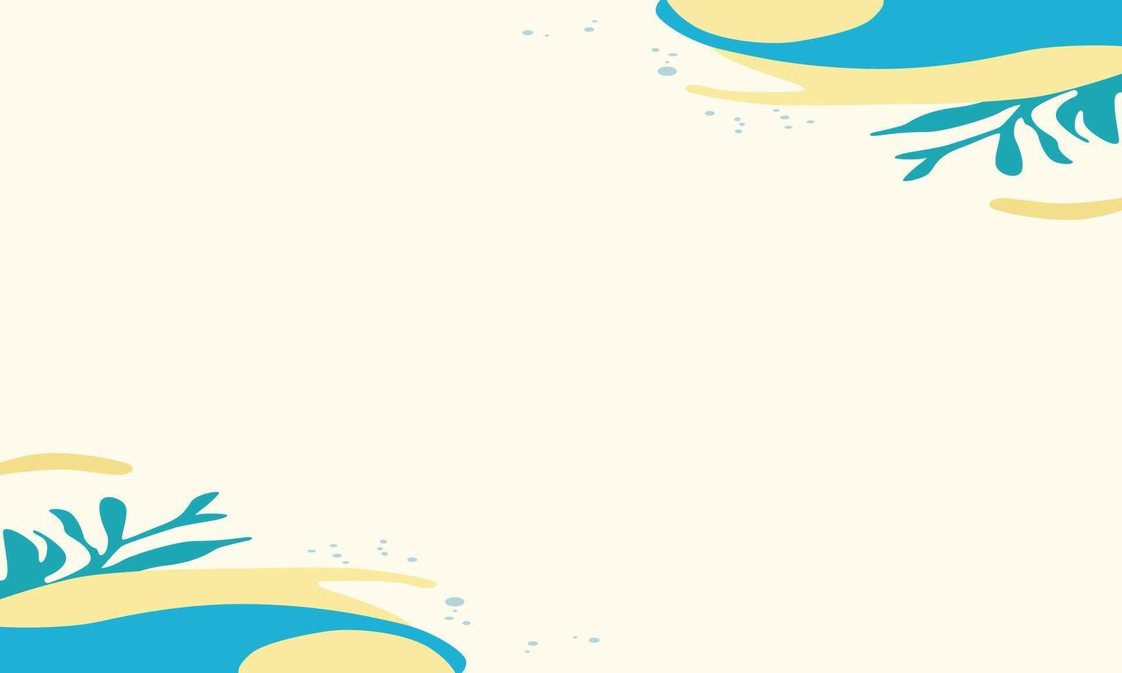 A blue and yellow background with waves and leaves vector