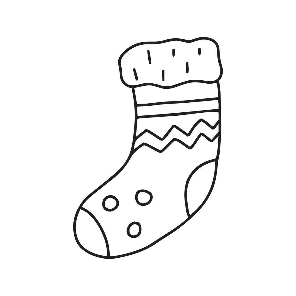 Christmas sock in doodle style. isolated on white background vector