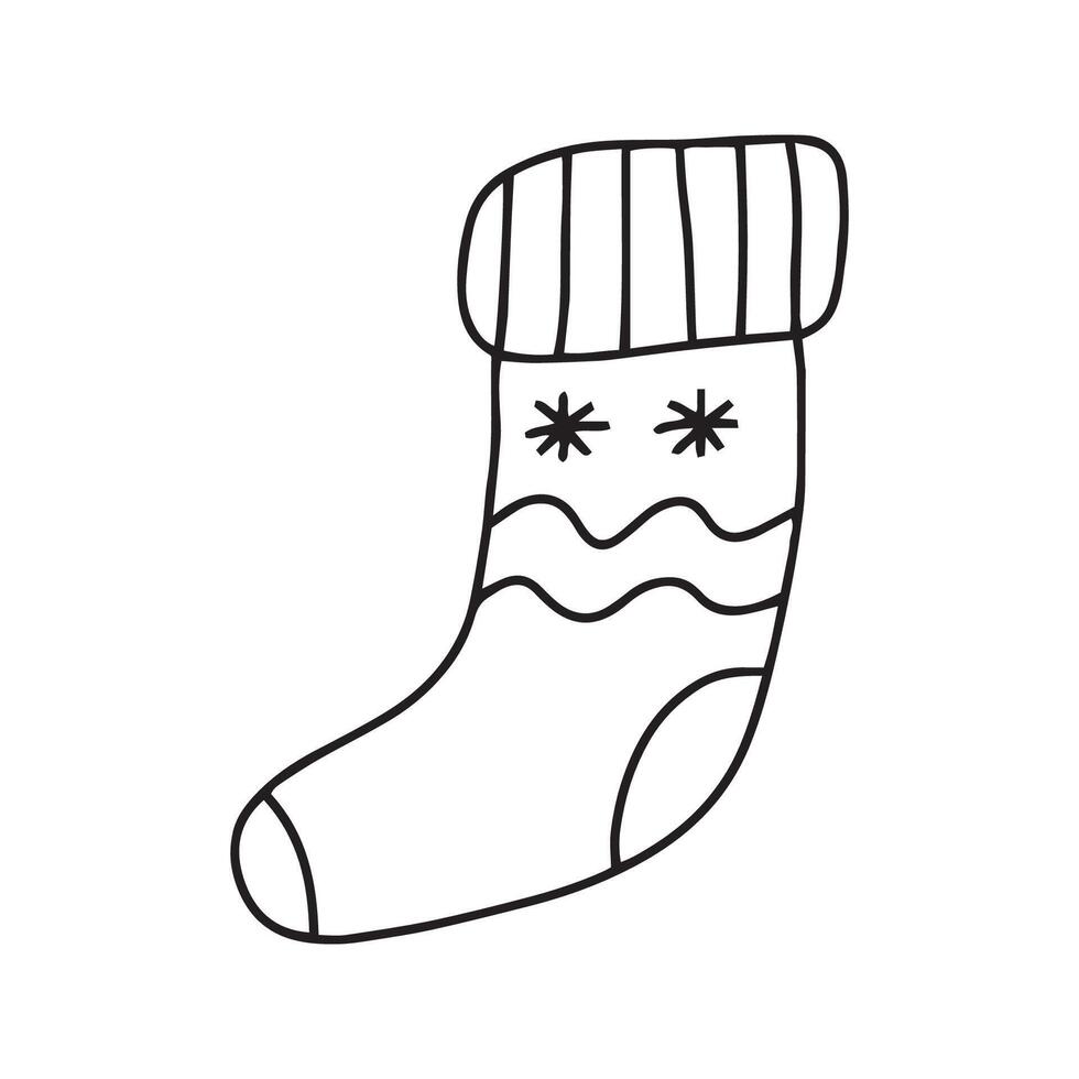 Christmas sock in doodle style. isolated on white background vector