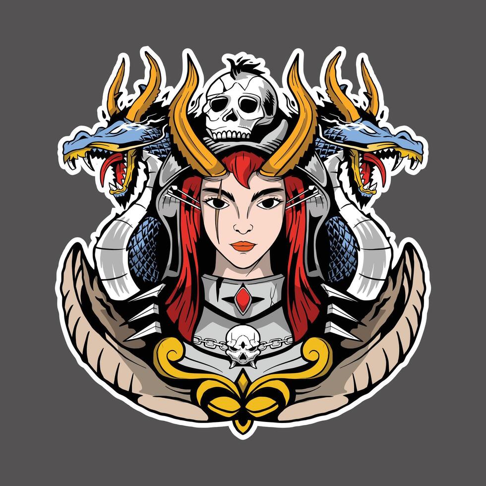 Woman head dragon illustration vector