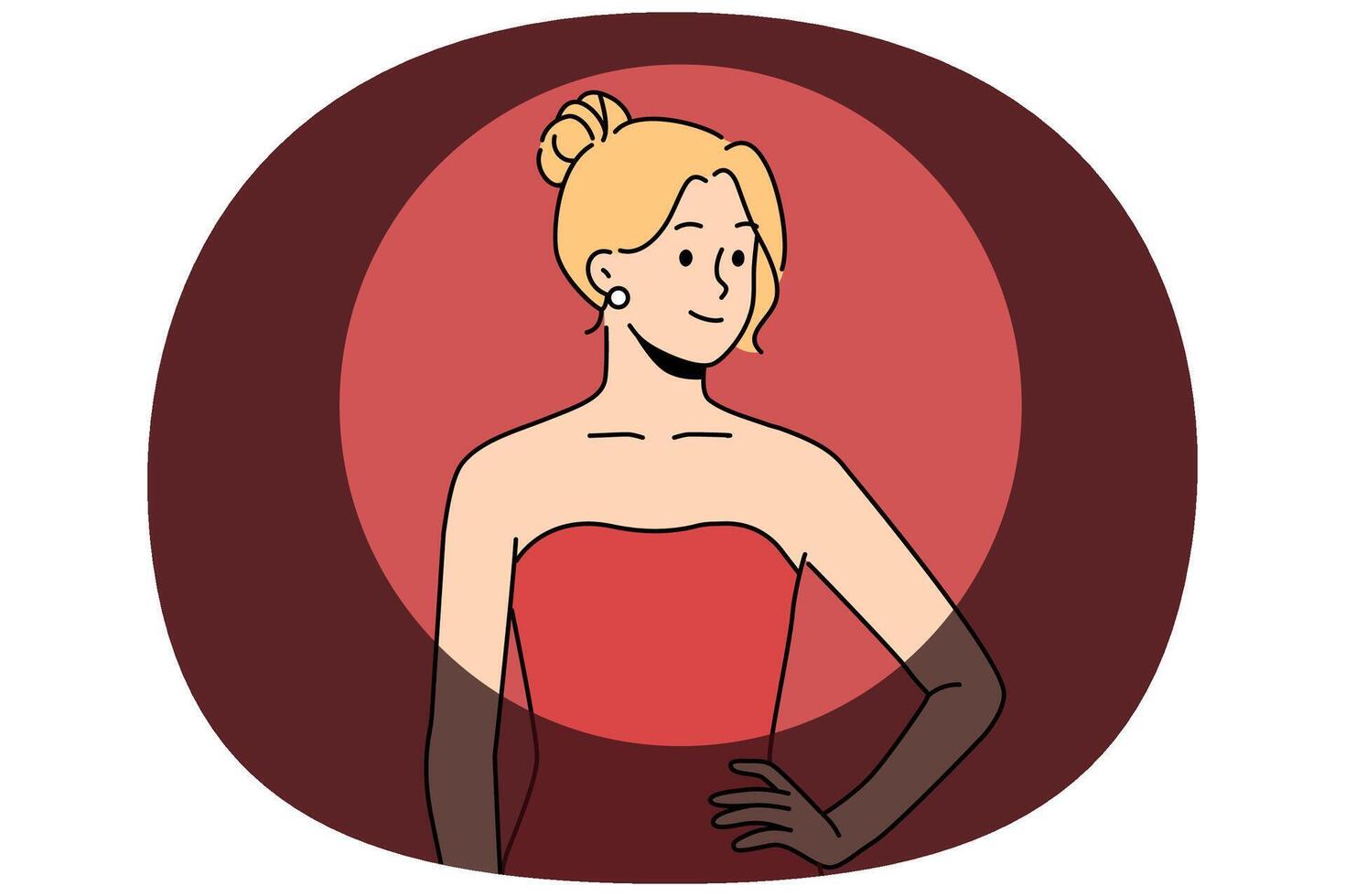Spotlighted female movie star smiles standing in dress while attending prestigious awards show vector