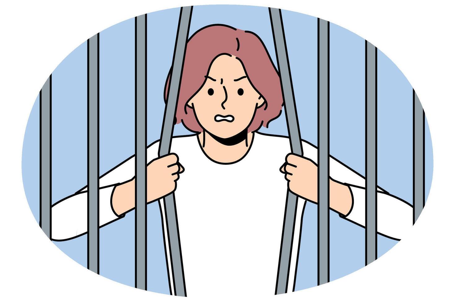 Woman breaks bars wanting to be released from captivity, for concept fight against restrictions vector